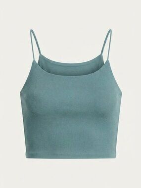 Round Neck Spaghetti Straps Rib Knit Cropped Top